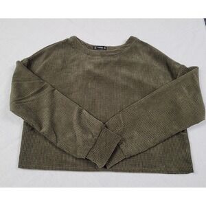 SHEIN Army Olive Green Cropped Ribbed Long-sleeve Top Women's Size M